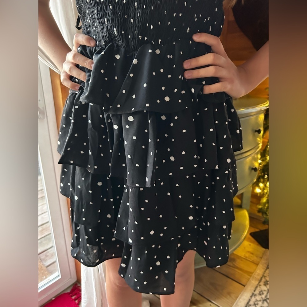 She and Sky black dress adorned with delicate white polka dots, size M - Picture 4 of 11